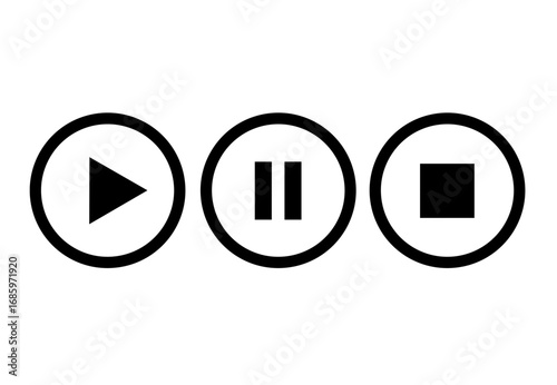 Free Download Play, stop and pause icon vector on white background. audio video player icon - GFXLoad
