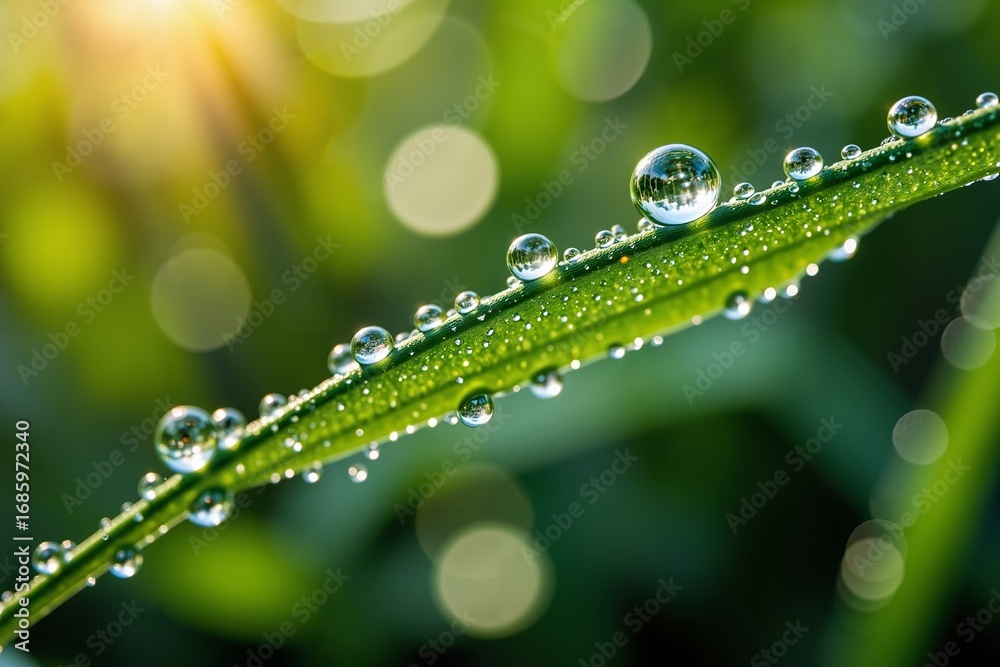 Naklejka premium Crystal Dew on Leaf 