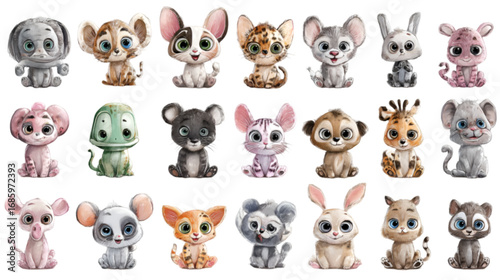Adorable Collection of Cute Cartoon Baby Animal Characters Set.