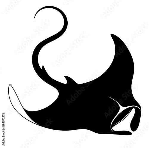 Foto Black silhouette of a giant oceanic manta ray