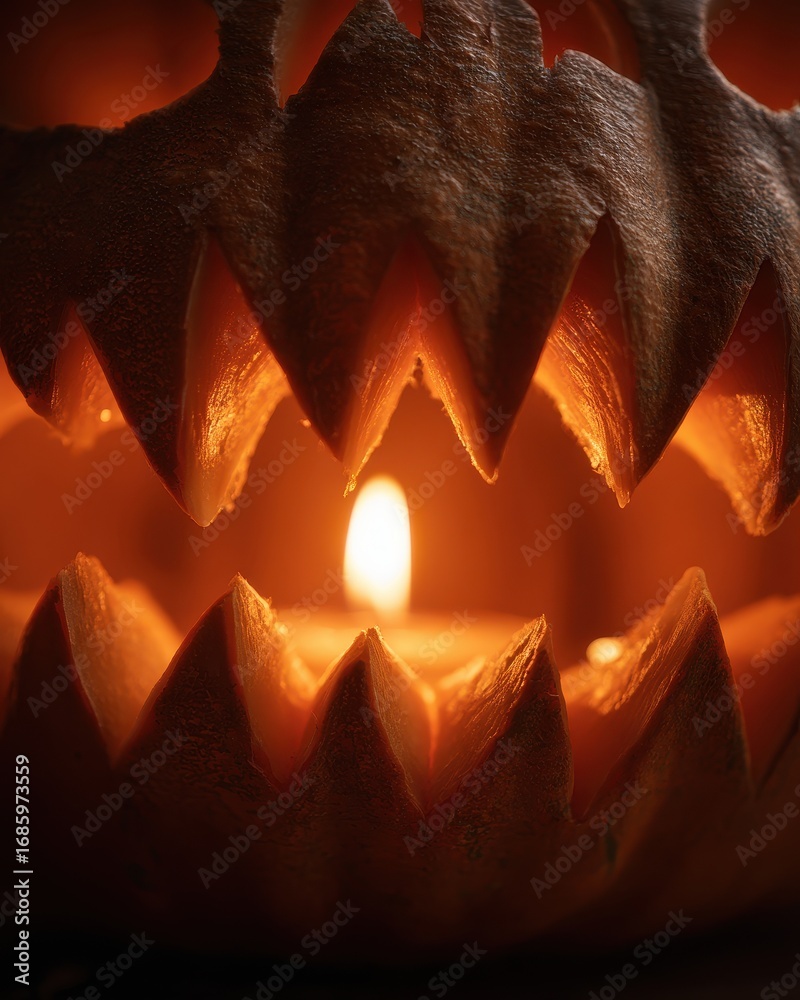 Fototapeta premium Spooky Glowing Jack-o-Lantern with a Candle Inside for Halloween