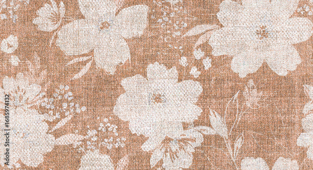 Grunge Fabric Textured Knitted Jacquard look Sack textured Flowers Botanical Art, Flowers and Leaf, Wild Style Flower Gothic Element Vector Style Hand drawn art, seamless pattern suitable for printing