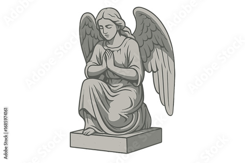 A stone-carved angel statue in the cemetery, a religious worship of heaven
