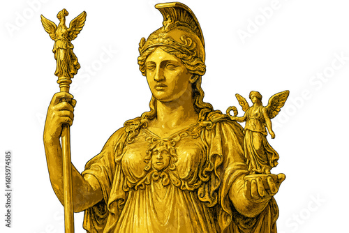 A hyper‑realistic depiction of a golden statue with intricate details