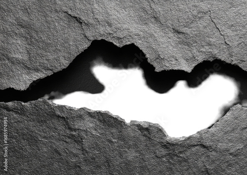 Gray stone fractured, deep crevice