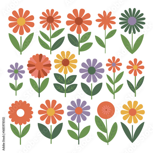 Vibrant Floral Illustration A Collection of Colorful Flowers in a Flat Design Style