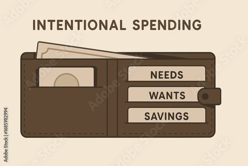 Organized Minimalist Wallet. Horizontal banner of minimalist wallet with categorized sections for intentional spending.
