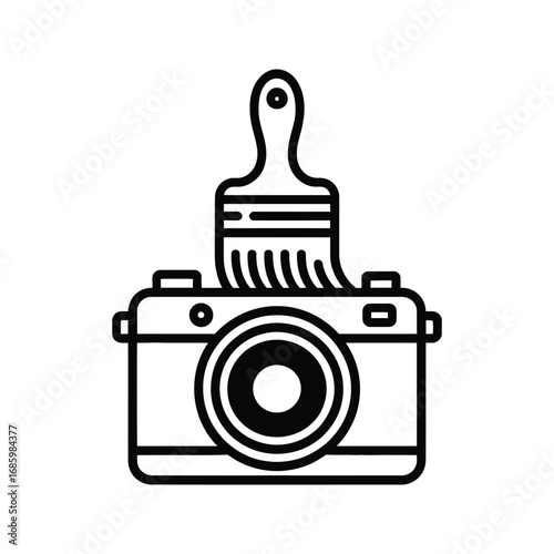 Minimalist continuous line single compact camera in black and white vector outline, modern silhouette, isolated Variant 4.