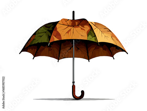 Autumn Leaves Umbrella Illustration on White Background

