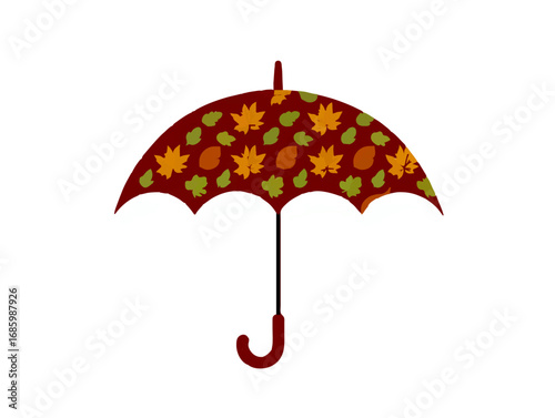 Autumn Leaves Umbrella Illustration on White Background

