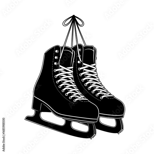 Pair of ice skates hanging silhouette isolated on white background