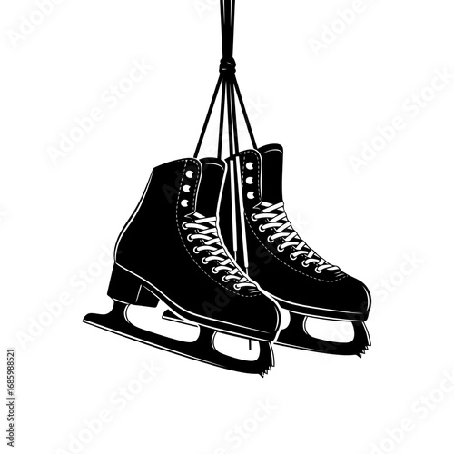 Pair of ice skates hanging silhouette isolated on white background