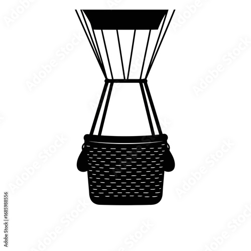 Hot air balloon basket silhouette isolated on white background