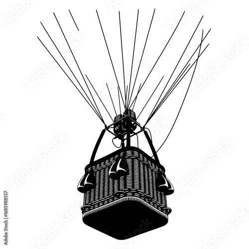 Hot air balloon basket silhouette isolated on white background