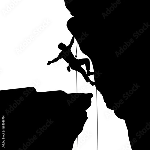 Man rock climbing silhouette isolated on white background