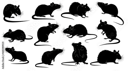 Collection of black rat silhouettes in various poses.