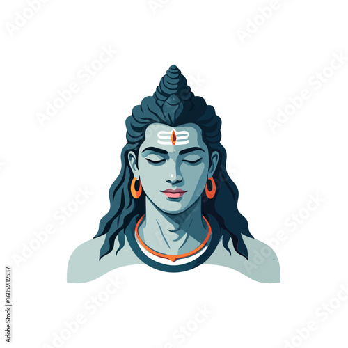 Lord Shiva Meditating with Third Eye and Traditional Markings.