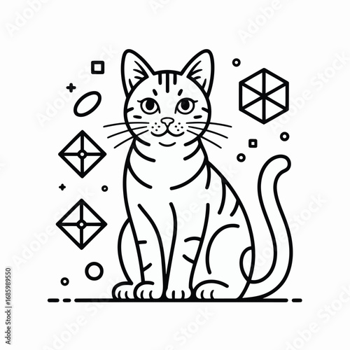 Vector of stylized cat drawing with abstract geometric elements