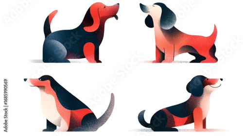 Collection of four stylized Basset Hound dog illustrations.