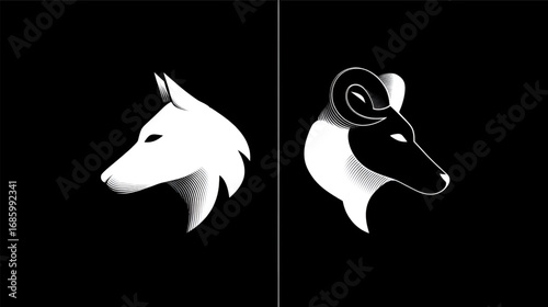Minimalist wolf and ram head icons in profile view.