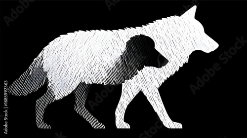 White wolf silhouette with a black dog head inside.