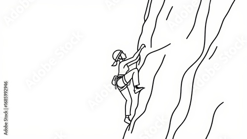 Person Rock Climbing on a Cliff Face - Line Art Illustration