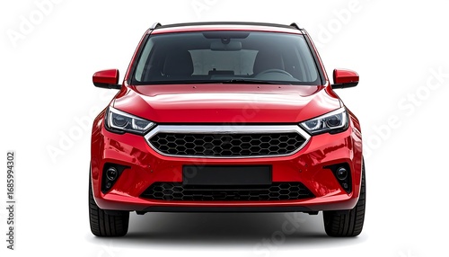 Red SUV facing front with black trim, on a clean white background studio setting