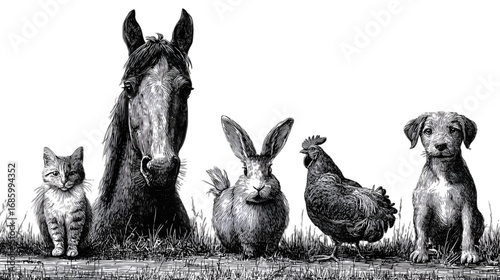 A charming group of farm and domestic animals together.