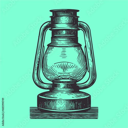 Vintage Lantern on Bright Background, Classic Oil Lamp Illustration