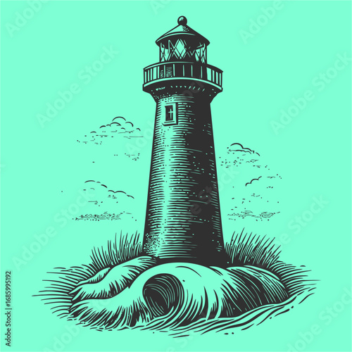 Vintage Lighthouse Illustration on Bright Background for Nautical Themes