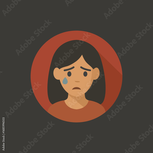 Crying Woman with Tears – Flat Vector Illustration of Sadness, Depression, Loneliness, and Emotional Pain in Minimalist Design