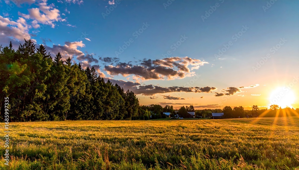 Obraz premium Golden Sunset Over a Field
