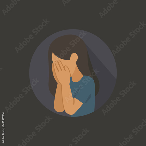 Sad Woman Crying Covering Face – Flat Vector Illustration of Depression, Stress, Anxiety, and Mental Health Concept in Minimalist Design