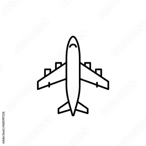Top-down view of a simple black outline drawing of a passenger jet.