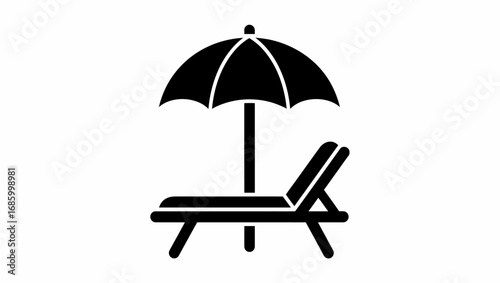 Beach lounge chair and umbrella silhouette vector illustration icon