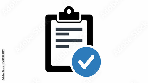Completed task clipboard with checkmark vector illustration icon