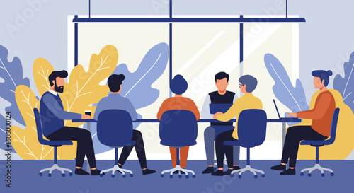 A diverse team of professionals collaborates effectively in a modern office conference room, fostering innovation and strategic decision-making.