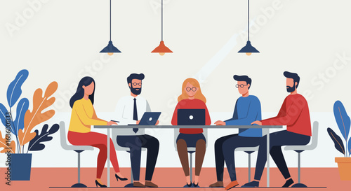 Diverse professionals collaborate effectively in a modern office environment, fostering teamwork and productivity during an important business meeting.