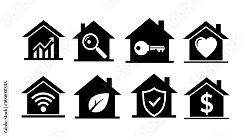 Real estate business house icon set vector illustration