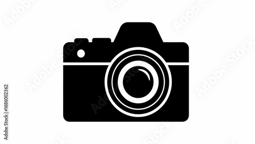 Simple black camera silhouette vector illustration, dslr icon
