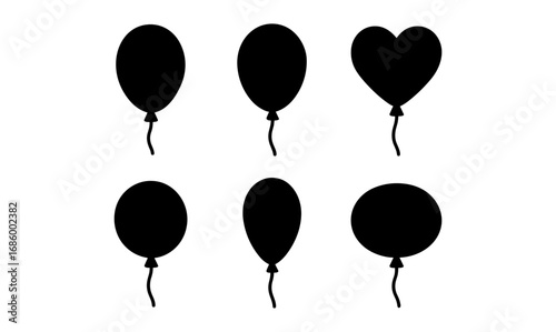 Silhouette balloon icons collection: heart and round designs for party decor