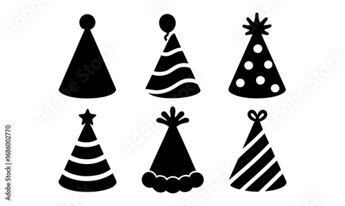 Party hat silhouettes varieties set on white background