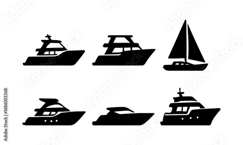 Silhouette collection of boats and yachts