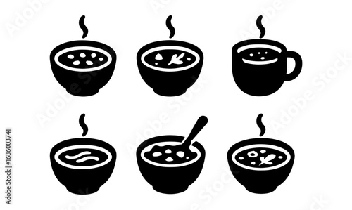 Set of soup and beverage silhouettes with steam