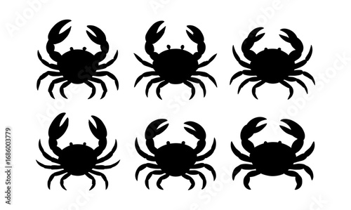 Silhouette crabs set: marine life in black and white