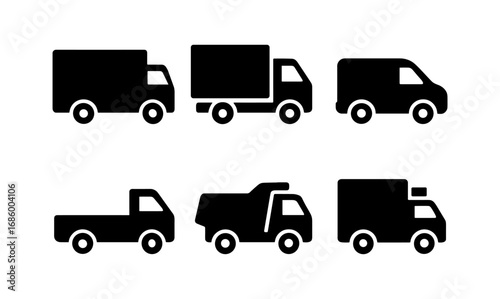 Silhouette icons of commercial trucks and delivery vans