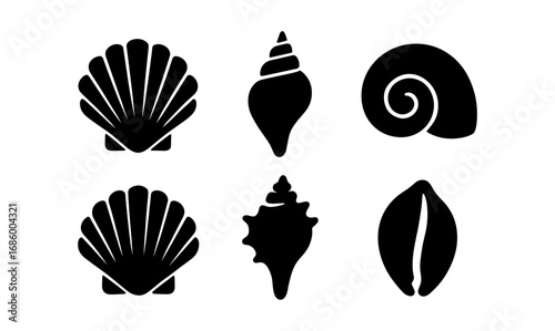 Set of nautical shell silhouettes: sea life icons for coastal decor