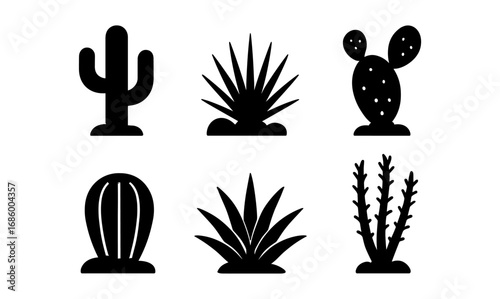 Silhouette collection of cactus and desert plants icons for design projects