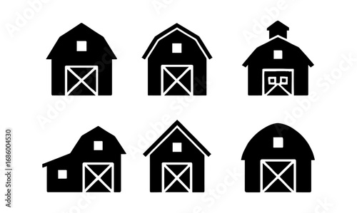 Silhouette barn icons collection: classic agricultural building designs