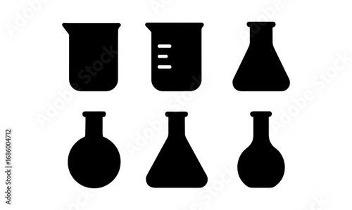 Silhouette collection of chemistry lab glassware: beakers and flasks
